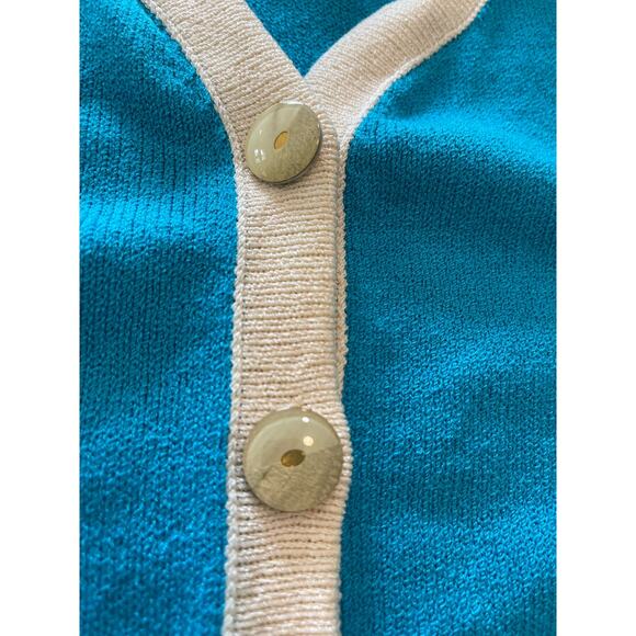 J.S.S knitwear Jacket suit small women’s Blue cream colorful button detail wool - Picture 5 of 11